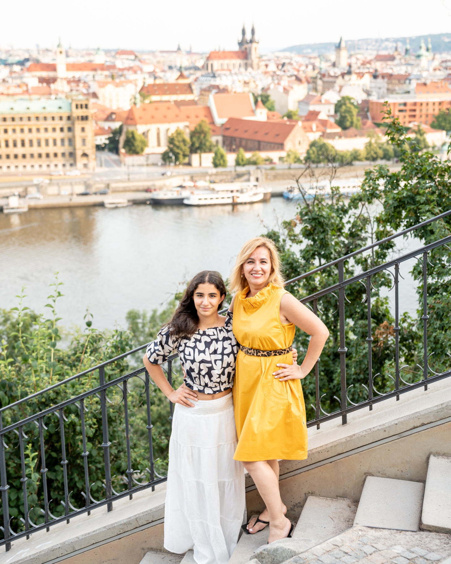 Mother and daughter with Prague skyline
